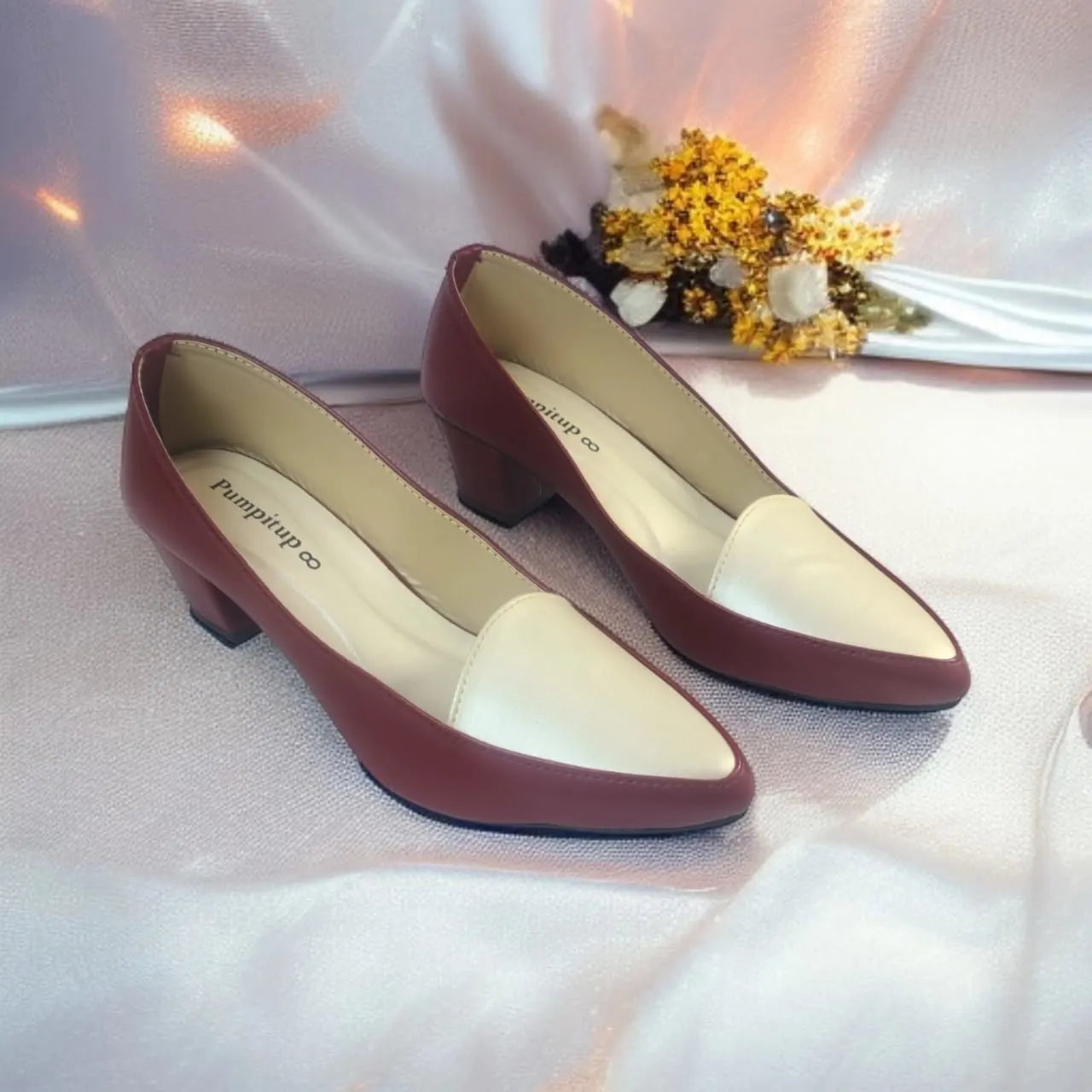 Dark Mahroon Spectra Comfy Block Heel Pump PIU_171