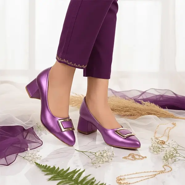 Dark Purple Elegance Pumps Block Heel PIU_202 Imported Sofa Rexine ladies shoes PumpItUp.pk
