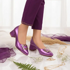 Dark Purple Elegance Pumps Block Heel PIU_202 Imported Sofa Rexine ladies shoes PumpItUp.pk