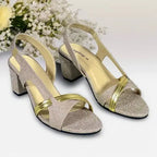 Dazzling Gold Glow Block Heel Sandal PIU_267 shiny rexine ladies shoes PumpItUp.pk