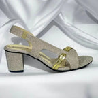 Dazzling Gold Glow Block Heel Sandal PIU_267 PIU_267 shiny rexine ladies shoes PumpItUp.pk