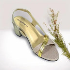 Dazzling Gold Glow Block Heel Sandal PIU_267 PIU_267 shiny rexine ladies shoes PumpItUp.pk