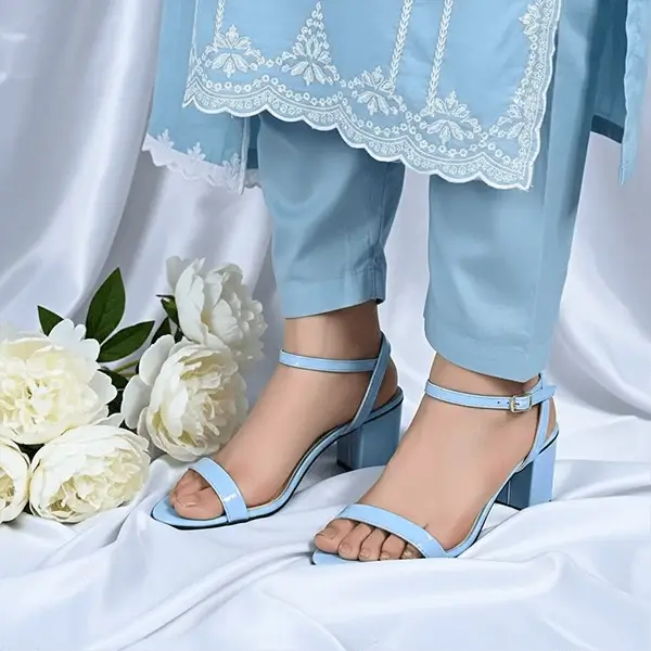 Dream Blue Block Heel Sandal PIU_265 Patent Rexine ladies shoes PumpItUp.pk