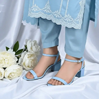 Dream Blue Block Heel Sandal PIU_265 Patent Rexine ladies shoes PumpItUp.pk
