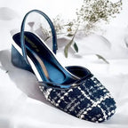 Ecru Black Tweed Texture Slingback PIU_227 bori fabric ladies block heel PumpItUp.pk