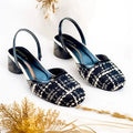 Ecru Black Tweed Texture Slingback PIU_227 bori fabric ladies block heel PumpItUp.pk