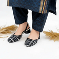 Ecru Black Tweed Texture Slingback Block Heel PIU_227 Bori Fabric ladies shoes PumpItUp.pk