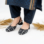 Ecru Black Tweed Texture Slingback Block Heel PIU_227 Bori Fabric ladies shoes PumpItUp.pk