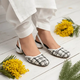 Ecru White Tweed Texture Slingback Block Heel PIU_226