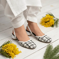 Ecru White Tweed Texture Slingback Block Heel PIU_226 Bori Fabric ladies shoes PumpItUp.pk