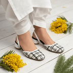 Ecru White Tweed Texture Slingback Block Heel PIU_226 Bori Fabric ladies shoes PumpItUp.pk