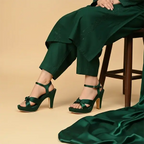 Emerald Green Knot Wedges Heel PIU_274 satin fabric rexine ladies shoes PumpItUp.pk