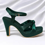 Emerald Green Knot Wedges Heel PIU_274 satin fabric rexine ladies shoes PumpItUp.pk