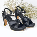 Emerald Black Knot Wedges Heel PIU_273 satin fabric rexine ladies shoes PumpItUp.pk