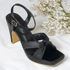 Emerald Black Knot Wedges Heel PIU_273 satin fabric rexine ladies shoes PumpItUp.pk