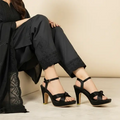 Emerald Black Knot Wedges Heel PIU_273 satin fabric rexine ladies shoes PumpItUp.pk