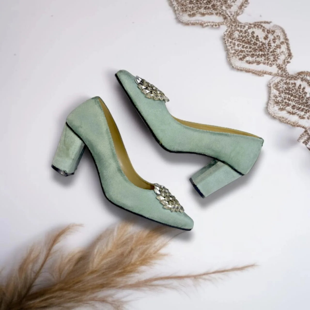 Ferozi Classy Stone Block Heel Pump PIU_102
