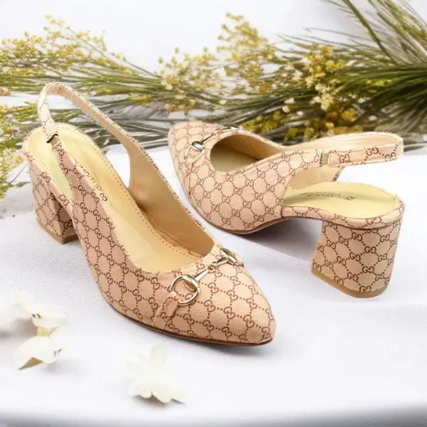 GG Signature Slingback Block Heel PIU_238 Amarah rexine ladies shoes PumpItUp.pk
