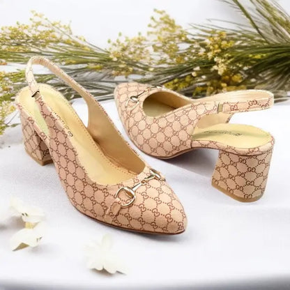 GG Signature Slingback Block Heel PIU_238 Amarah rexine ladies shoes PumpItUp.pk