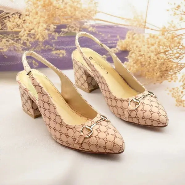 GG Signature Slingback Block Heel PIU_238 Amarah rexine ladies shoes PumpItUp.pk