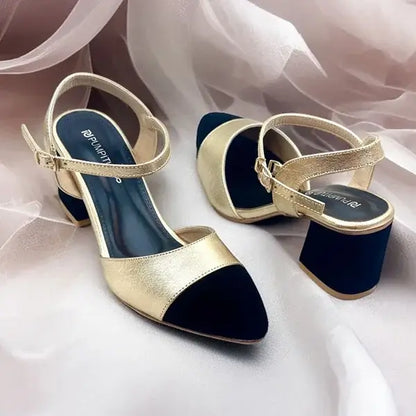 Gold Black Essential Block Heel PIU_241 sofa Amarah rexine ladies shoes PumpItUp.pk