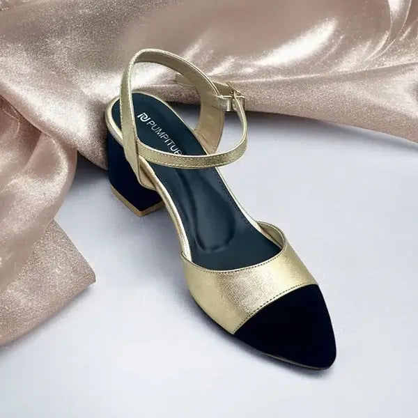 Gold Black Essential Block Heel PIU_241 sofa Amarah rexine ladies shoes PumpItUp.pk