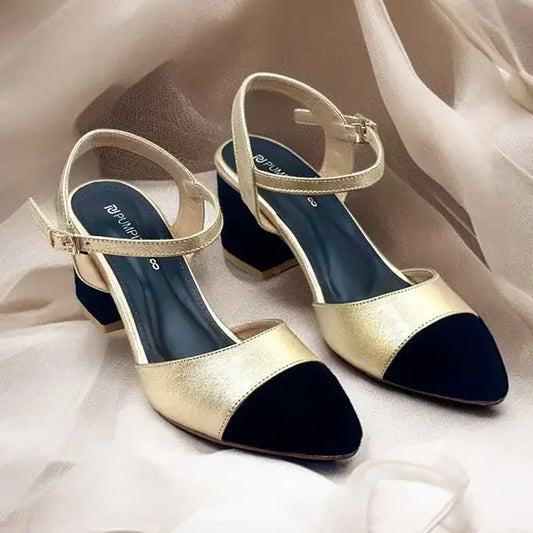 Gold Black Essential Block Heel PIU_241 sofa Amarah rexine ladies shoes PumpItUp.pk