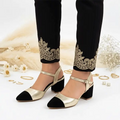 Gold Black Essential Block Heel PIU_241 Sofa Amarah Rexine ladies shoes PumpItUp.pk