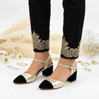 Gold Black Essential Block Heel PIU_241 Sofa Amarah Rexine ladies shoes PumpItUp.pk