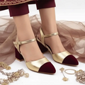 Gold Mehroon Essential Block Heel PIU_242 Sofa Amarah Rexine ladies shoes PumpItUp.pk