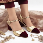 Gold Mehroon Essential Block Heel PIU_242 Sofa Amarah Rexine ladies shoes PumpItUp.pk