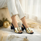 Gold Rush Slingback Block Heel Sandal PIU_175 sweet french gold rexine ladies shoes PumpItUp.pk