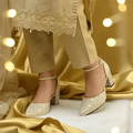 Gold Sparkle Block Heel Pump PIU_196 Fine Shiny Rexine ladies shoes PumpItUp.pk