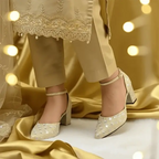 Gold Sparkle Block Heel Pump PIU_196 Fine Shiny Rexine ladies shoes PumpItUp.pk