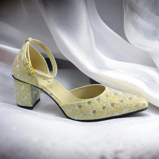 Gold Sparkle Block heel Pump PIU_196