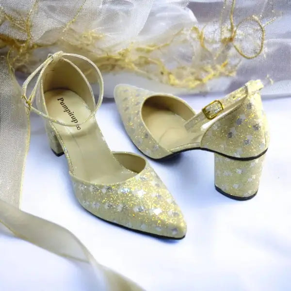 Gold Sparkle Block heel Pump PIU_196