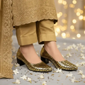 Golden Auric Scales Block Heel PIU_186 Shine Sweet Gold-Coated Finish ladies shoes PumpItUp.pk