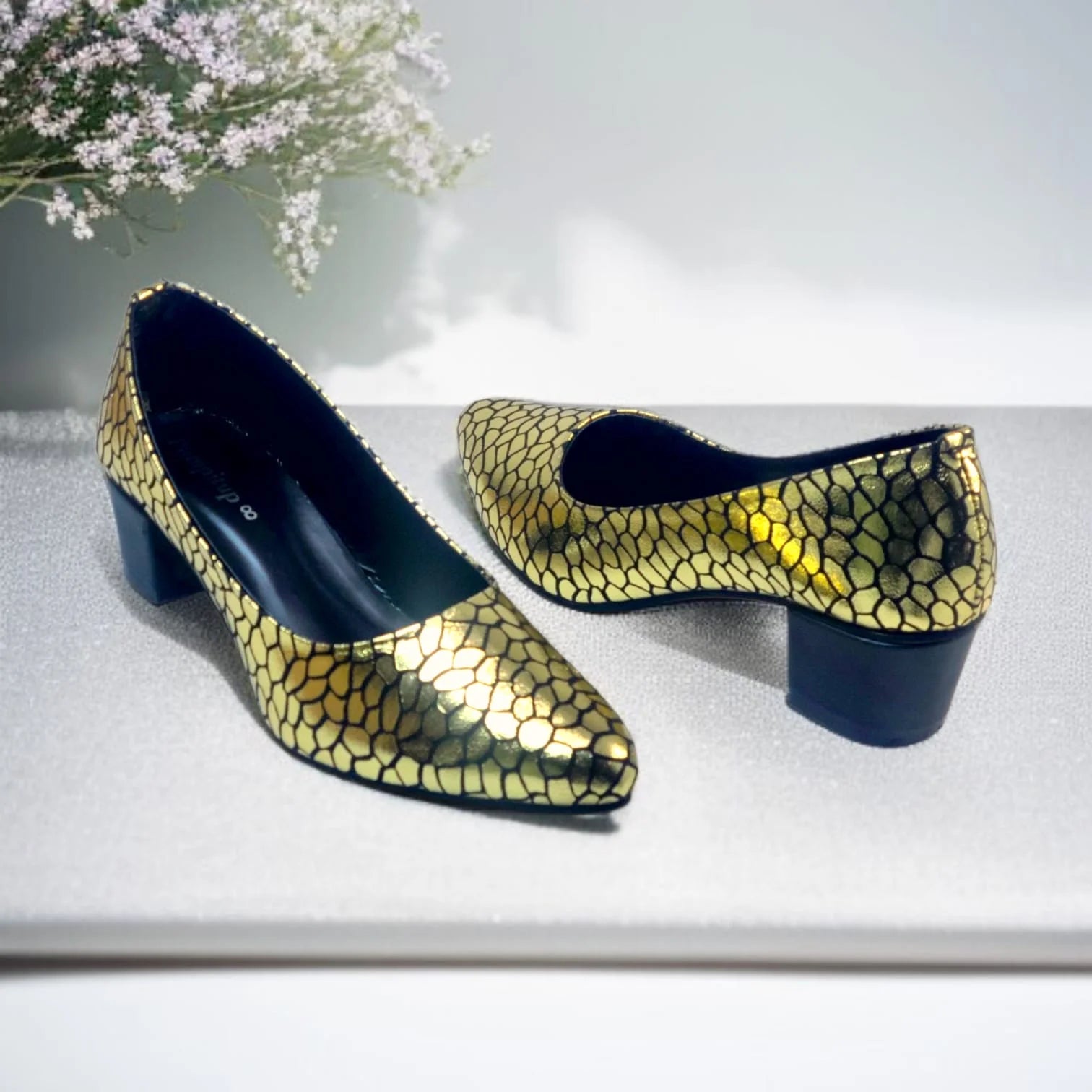 Golden Auric Scales Block Heel PIU_186