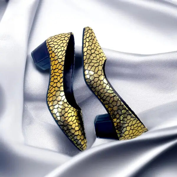 Golden Auric Scales Block Heel PIU_186
