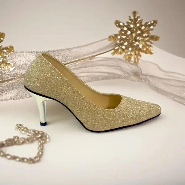 Golden Glitter Shine Court Shoe Heel PIU_85