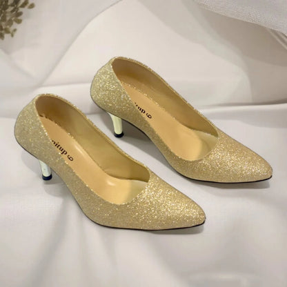 Golden Glitter Shine Court Shoe Heel PIU_85