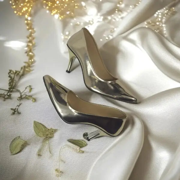 Golden Reflected Comfy Court Shoe PIU_29 shine patent rexine ladies shoes PumpItUp.pk