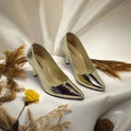 Golden Reflected Comfy Court Shoe PIU_29 shine patent rexine ladies shoes PumpItUp.pk