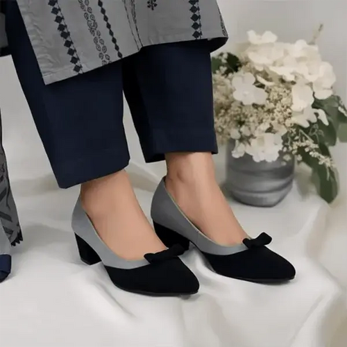 Gray & Black Tie Block Heel Pump PIU_106 amarah rexine ladies shoes PumpItUp.pk