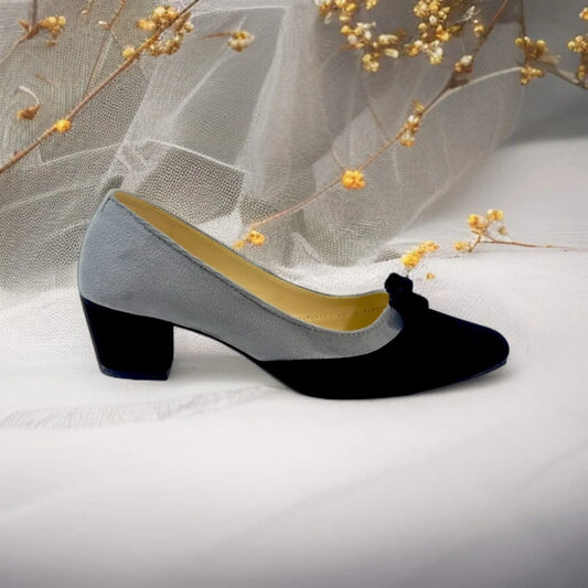 Gray & Black Tie Block Heel Pump PIU_106