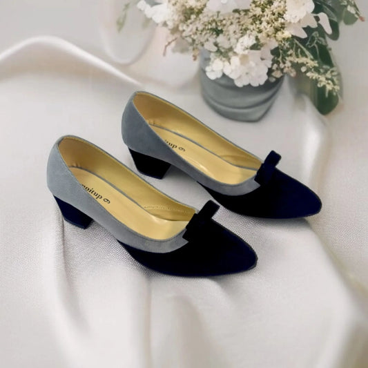 Gray & Black Tie Block Heel Pump PIU_106