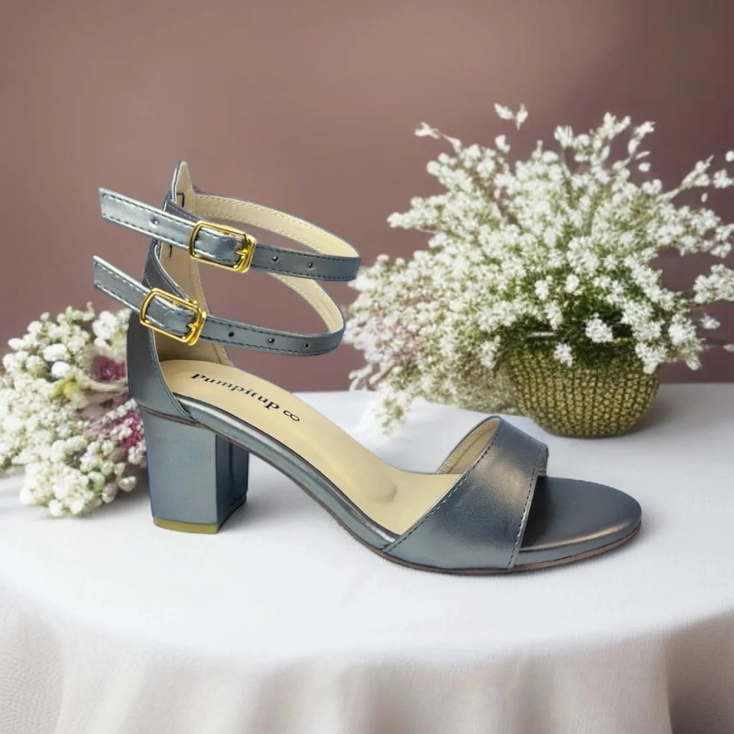 Gray Lava Double Straps Block Heel Sandal PIU_161