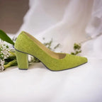 Green Comfy Chic Block Heels Pump PIU_133 fabric rexine ladies shoes PumpItUp.pk