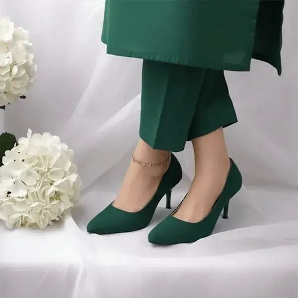 Green Comfy Court Shoe Heel PIU_26 sweet rexine ladies shoes PumpItUp.pk