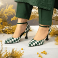 Green Diamond Heels PIU_198 Sweet Fabric Rexine ladies shoes PumpItUp.pk